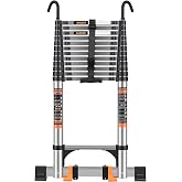 Telescoping Ladder,16.5 FT Extension Ladder w/Hooks,Stabilizers,Wheels,Heavy Duty 330lbs Max Capacity,Collapsible Telescopic Ladder for Rv,Roof,Outdoor