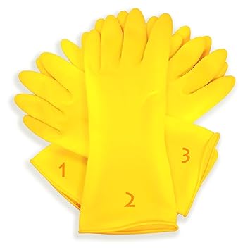 MCP Flocklined Household Kitchen cleaning Rubber Large Hand Gloves 9 yellow color, Set of 3 Pairs