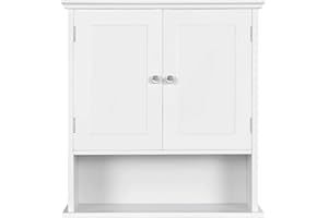 FullFurnique Wooden Medicine Cabinet, Wall Mount Storage with 2 Doors and 1 Open Shelf, Over The Toilet Organizer, for Bathro