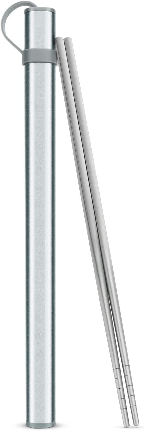 Titanium Chopsticks with Aluminium Case, Noodles and Sushi Reusable Cutlery Cookware (Titanium Original Color)