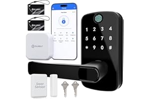 OLUMAT Keyless Entry Door Lock with Gateway and Door Sensor: Smart Door Lock with Fingerprint - Keypad Lock with App Control - Digital Door Lock for Front Door - Smart Lock for Garage, Home, Office, Rental