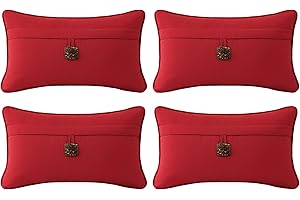 Supdurplus Outdoor Sunbrella Decorative Pillows with Coconut Button Pack of 4, 20" x 12" Outdoor Pillow Set for Couch Bed Throw Patio Sofa, Canvas Jockey Red