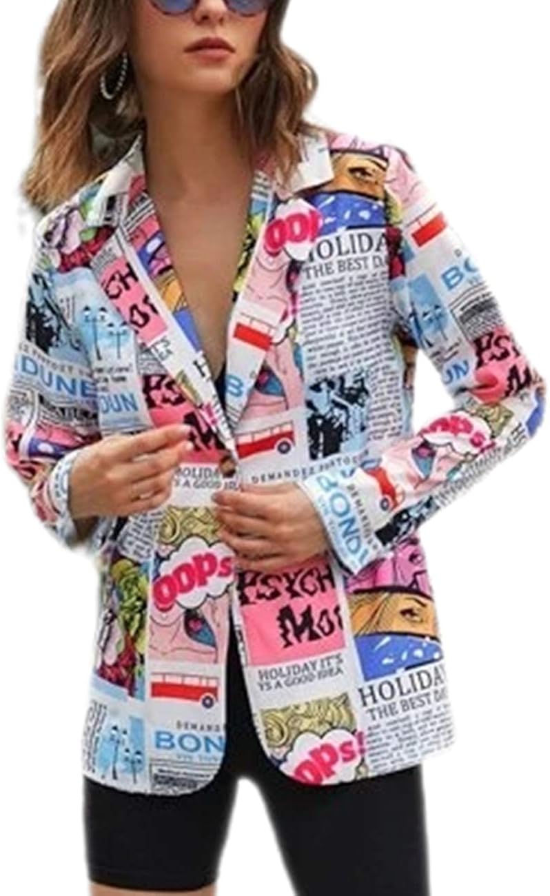 Huyghdfb Womens Newspaper Jacket Casual Work Blazer Office Jacket Slim
