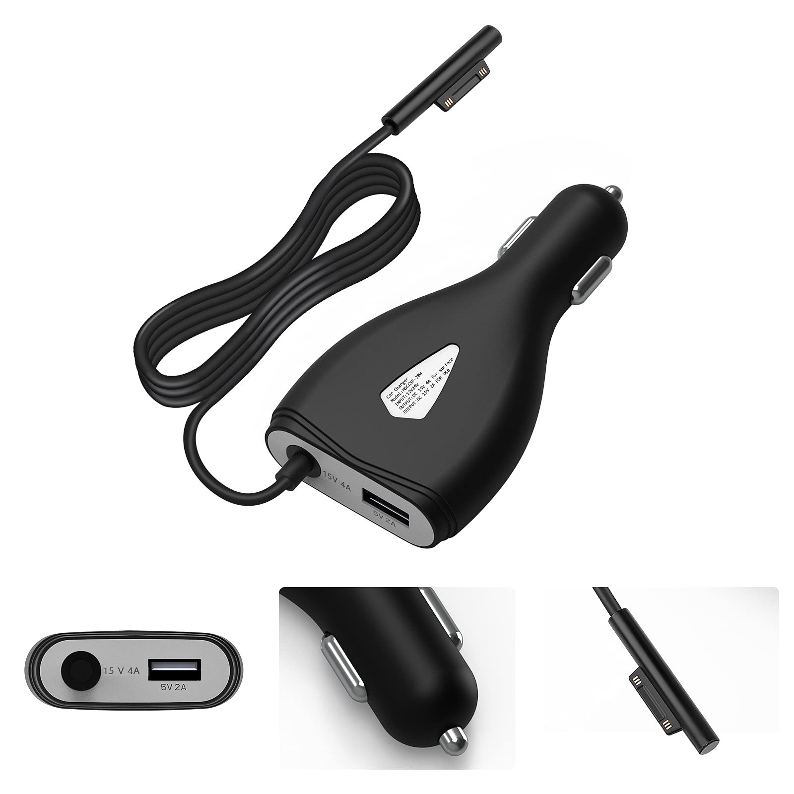 Surface Pro Surface Laptop Car Charger for Microsoft Surface Pro (2017) Surface Book, Pro 3 Pro 4 with USB 5V 2.1A Ports Fast Charging for Tablet or Smartphone (70W)