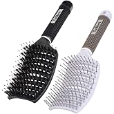 TaiBest Boar Bristle Hair Brush Set &ndash; Wet/Dry Detangler for All Hair Types | Curved vented boar bristle brush set detangle fine, thick, curly hair wet/dry, reduce breakage &amp; frizz, for men, women &amp; kids