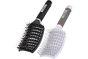 TaiBest Boar Bristle Hair Brush Set - Dry/Wet Hair Brushes Detangler for Fine, Thick, Curly Hair - Curved and Vented Hair Brush for Women, Men or Kids