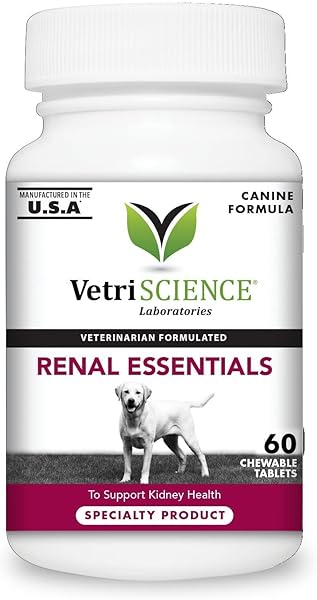VETRISCIENCE RENAL ESSENTIALS KIDNEY SUPPLEMENT FOR DOGS KIDNEY AND URINARY TRACT SUPPORT, DOG KIDNEY SUPPLEMENT WITH ASTRAGALUS ROOT, NETTLE AND HERBS, UT HEALTH