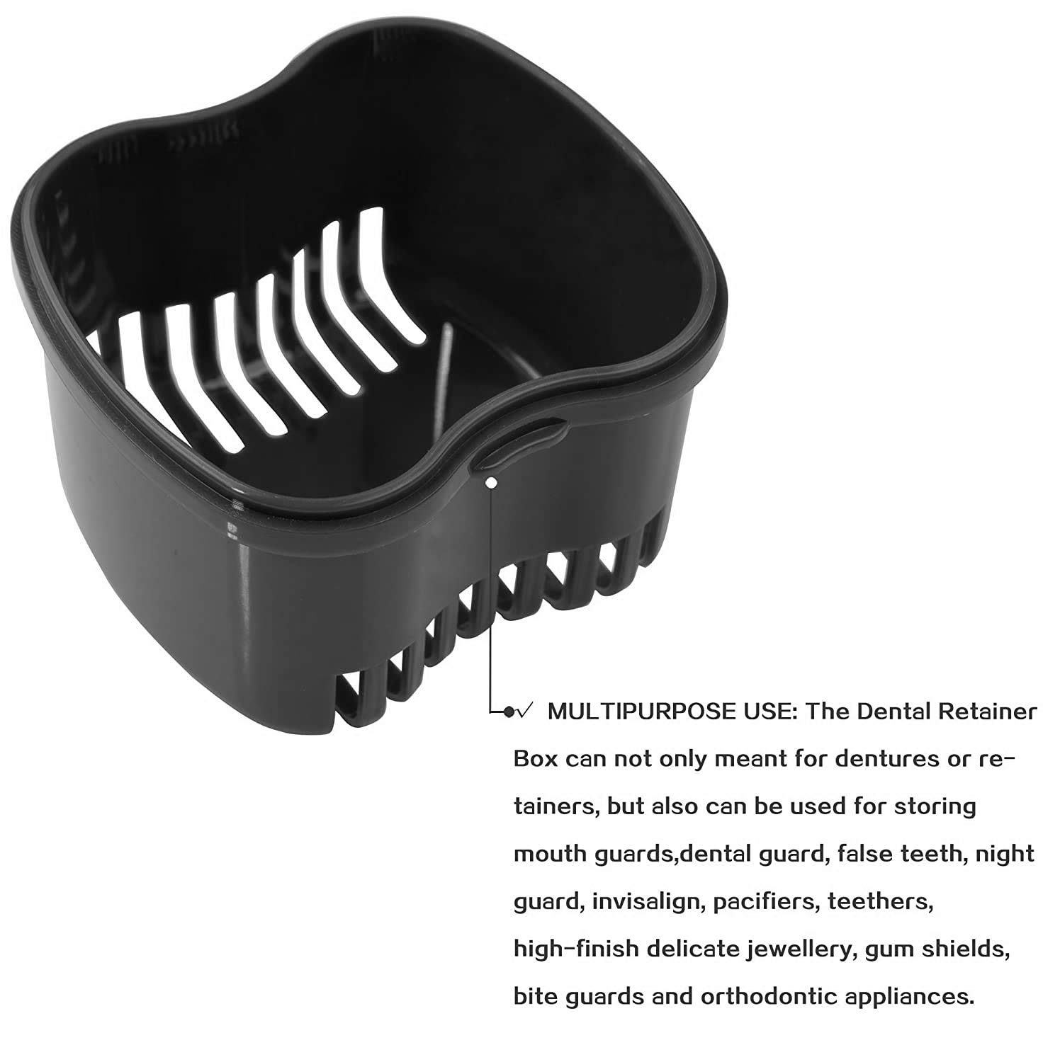 Denture Brush Retainer Case, Denture Case, Denture Cups Bath, Dentures Container with Basket Denture Holder for Travel, Mouth Guard Night Gum Retainer Container (black) : Beauty
