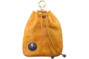 LFWATAXY Genuine Leather Medieval Coin Purse, Waist Bag Coin Organizer Change Holder Small Leather Drawstring Pouch for Men & Women (Yellow)