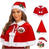 EASEDAILY Christmas Velvet Red Cape Mrs Santa Claus Short Cloak Xmas Costume Shawl with Bow Headband Hat and Brooch for Women