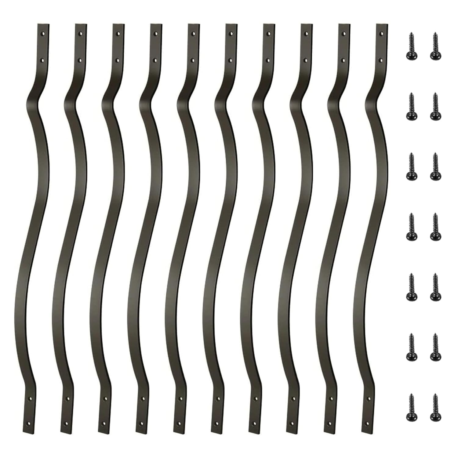 Photo 1 of Deck Balusters 36 Inches Heavy Duty Iron Deck Balusters with Screws 51 Pack Metal Deck Spindles Balusters Iron Deck Spindles? Wave Arc Baluster for Outdoor Stair Deck Porch