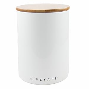 Airscape Ceramic and Food Storage Canister, 7" Large - Patented Airtight Inner Lid Preserves Food Freshness - Glazed Ceramic with Bamboo Top - Snowflake White