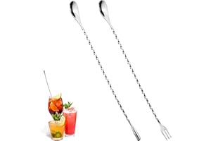 Bar Spoons, 2 Pcs 12 Inches Stainless Steel Cocktail Spoon, Cocktail Mixing Spoon for Cocktail, Smoothies, Milkshakes, Juice,