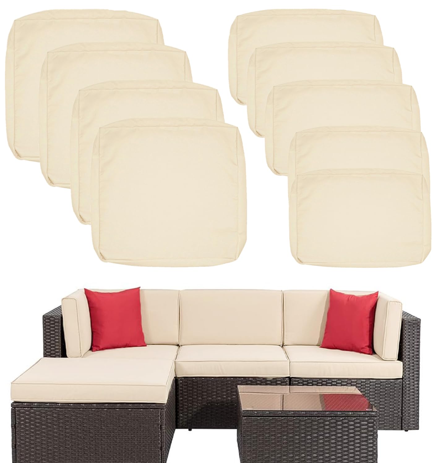 Hav Rattan 9p TECOSARA Patio Cushion Covers for 5 Piece Outdoor Sectional Sofa, 9p ...
