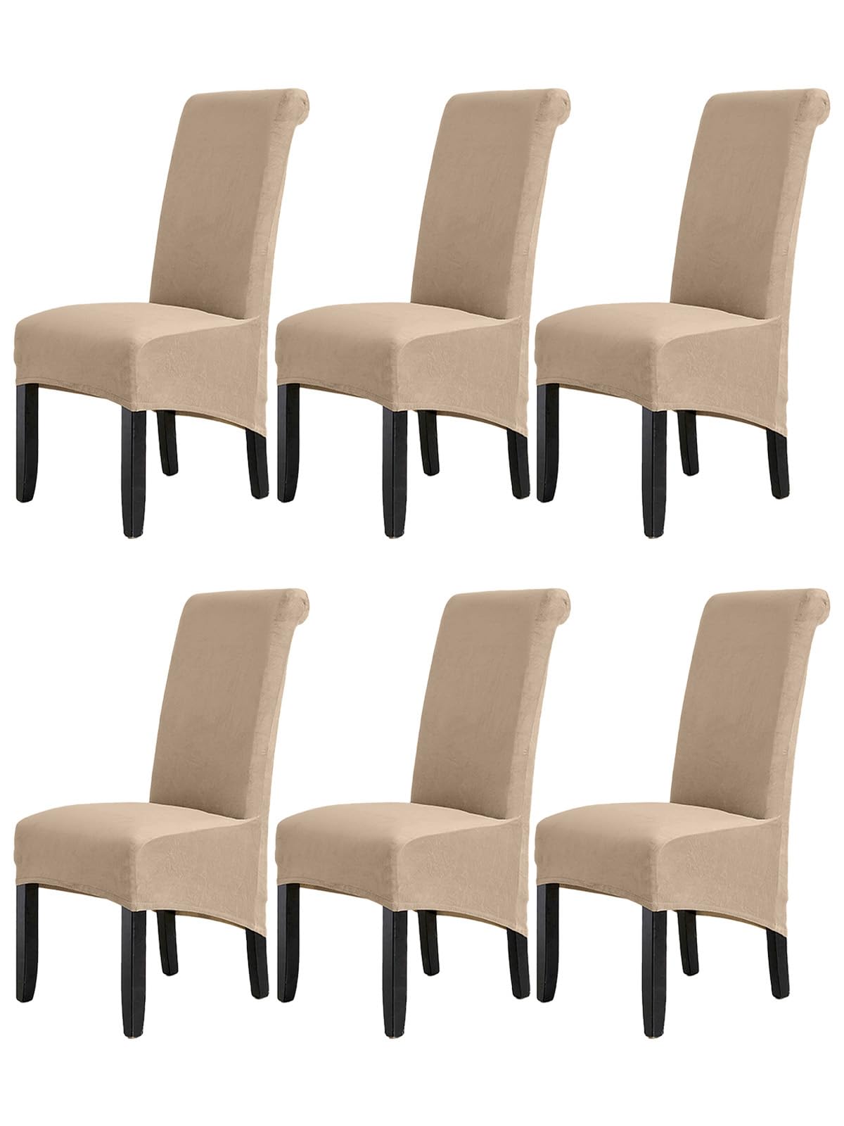 LANSHENG Velvet Dining Chair Covers, Stretch High Back Chair Seat Protector Slipcovers, Washable Removable Kitchen Chair Covers for Dining Room (Camel, Set of 6)