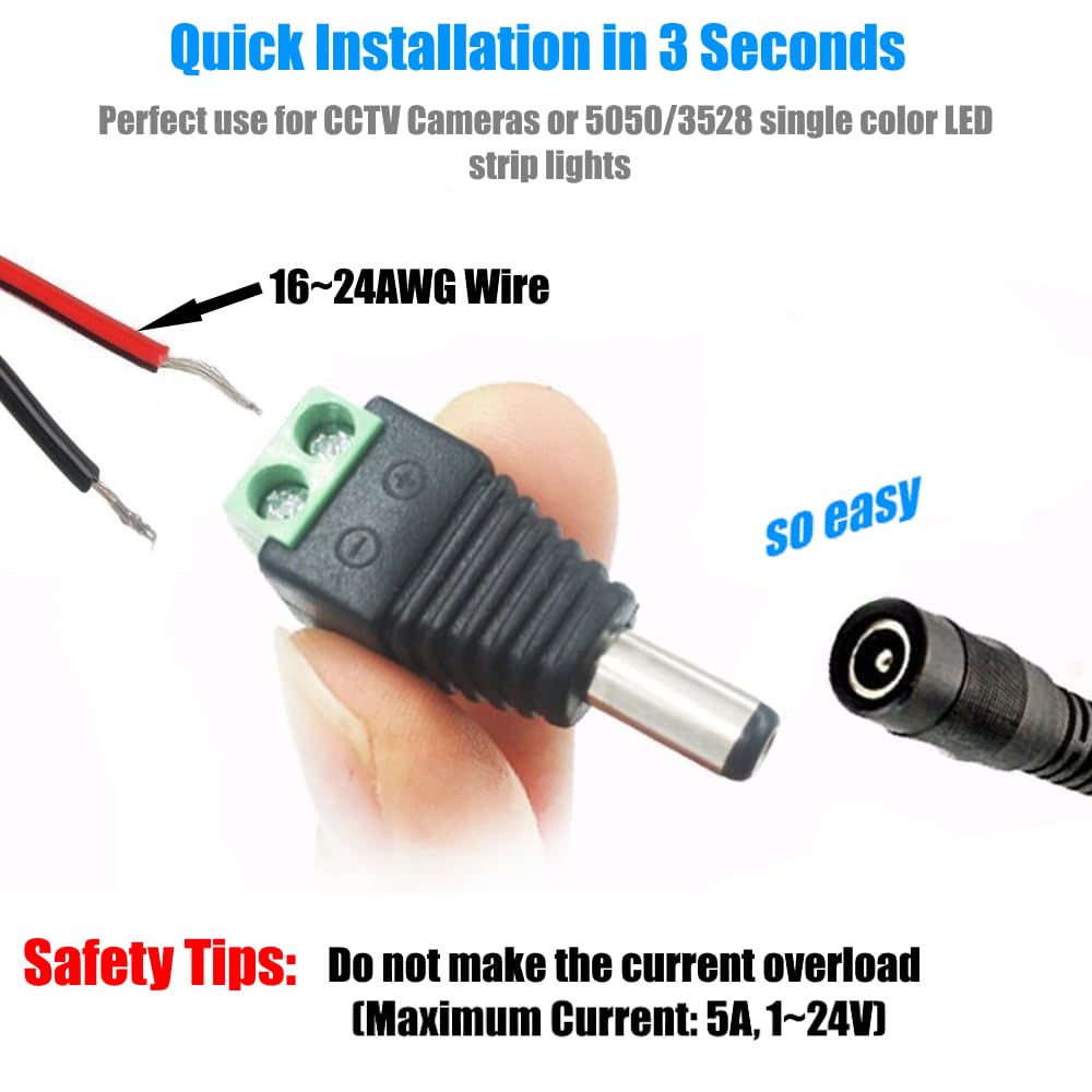 2 Male + 2 Female 12 V 2.1x5.5mm DC Power Jack Plug Adapter Barrel Connector for CCTV Security Camera LED Strip