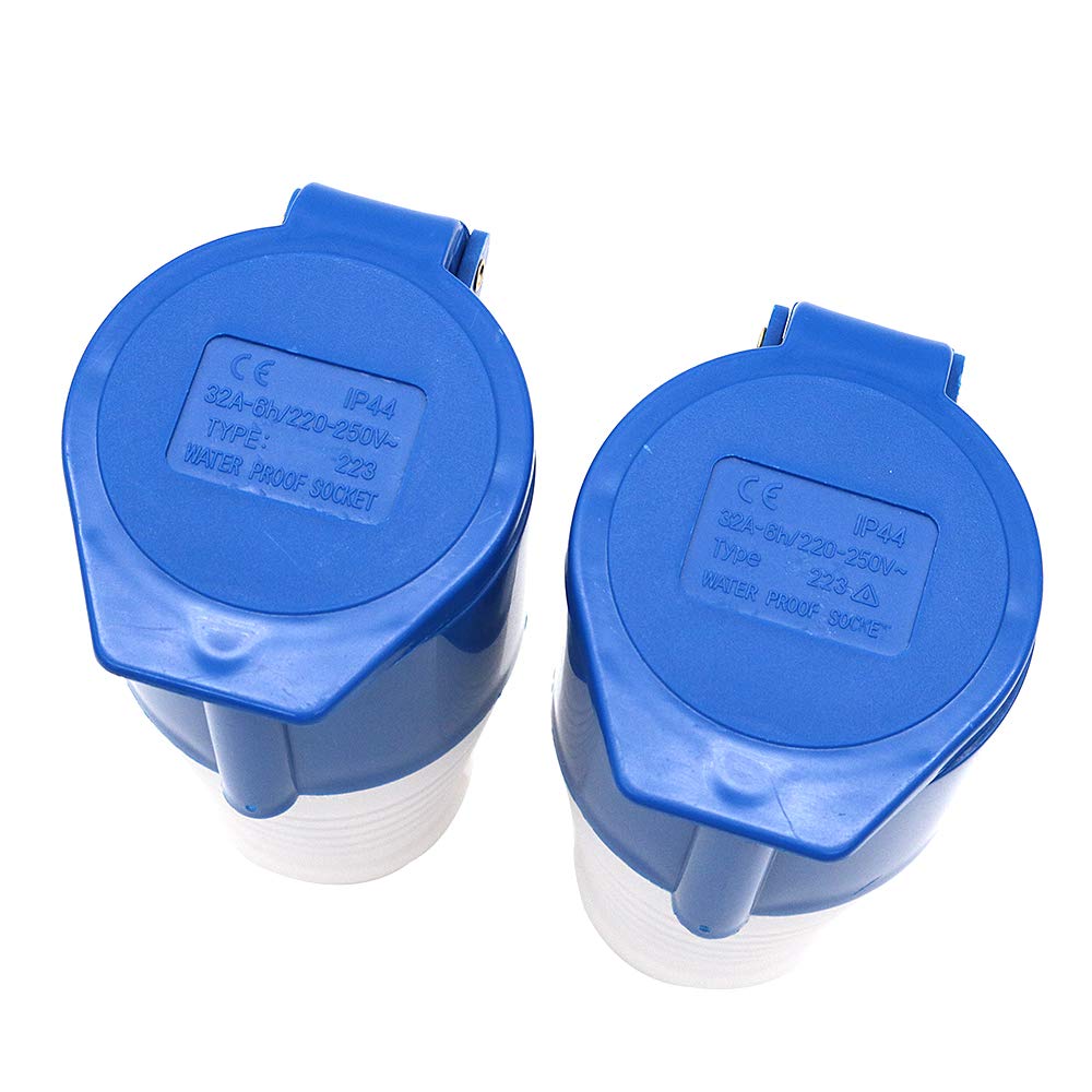 POFET 2Pcs Power Plus 32AMP Socket 220-250 Volt 3 Pin (IP44) Coupling Sockets - Blue, 3# - Image 5
