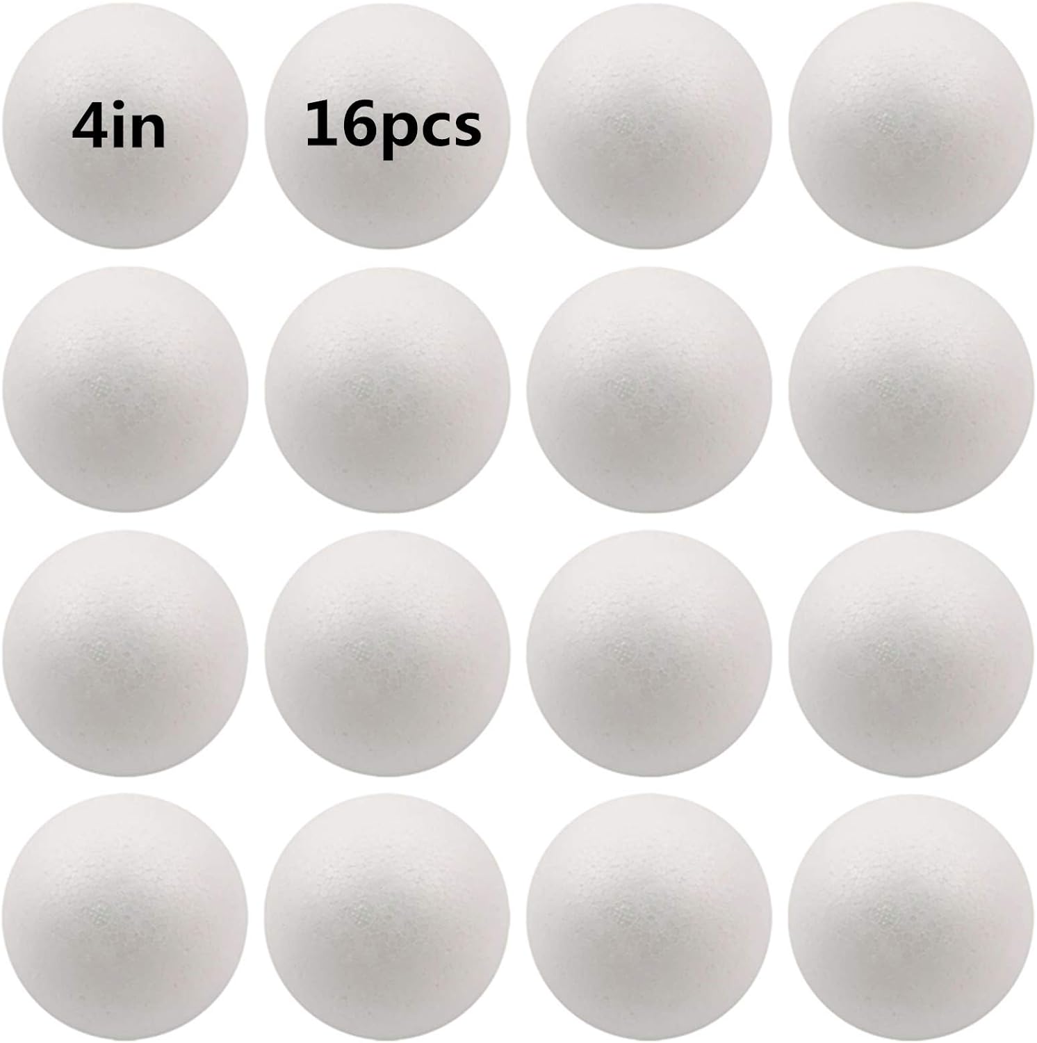 4 inch 16pack Foam Ball White Polystyrene Smooth Round Ball, for Arts and Crafts Supplies, School Project, Weddings, Christmas, Home Decoration and Various Gathering