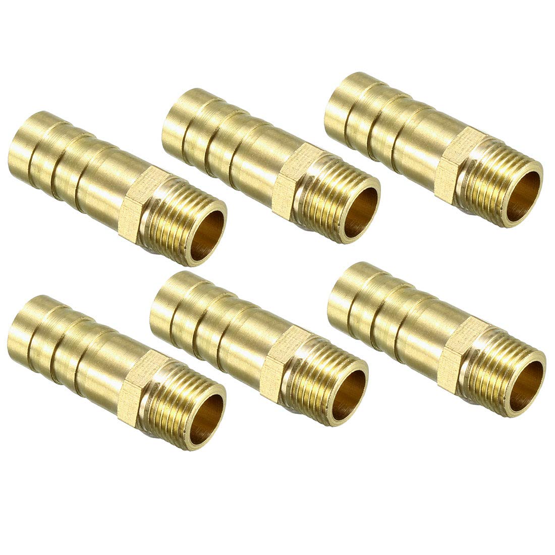 sourcing map Brass Barb Hose Fitting Connector Adapter 10mm Barbed x 1/8 PT Male Pipe 6pcs