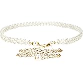 Linkidea Plus Size Chain Belt for Women, White Pearl Waist Chains, Stretchable Extra Long Body Chain, 59 Inch Adjustable Chunky Belt Chain, XX-Large, ELJ-014-01