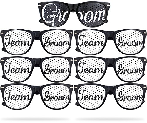 Team Groom Party Glasses - Novelty Sunglasses For Weddings and Bachelor Parties - Fun Photo Props (7pc Set, Black)