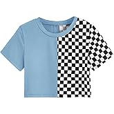 WSPLYSPJY Women's Short Sleeve Round Neck Colorblock Stripe Tee Shirt Crop Top