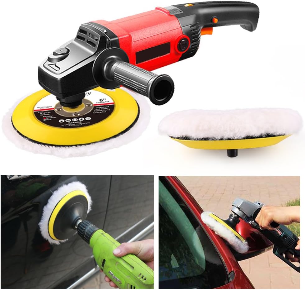 LotFancy 6-Inch Wool Buffing Pads Car Auto Hook and Loop Polishing Pads, Used with Rotary and Random Orbit Sander/Polisher, Pack of 2: Automotive