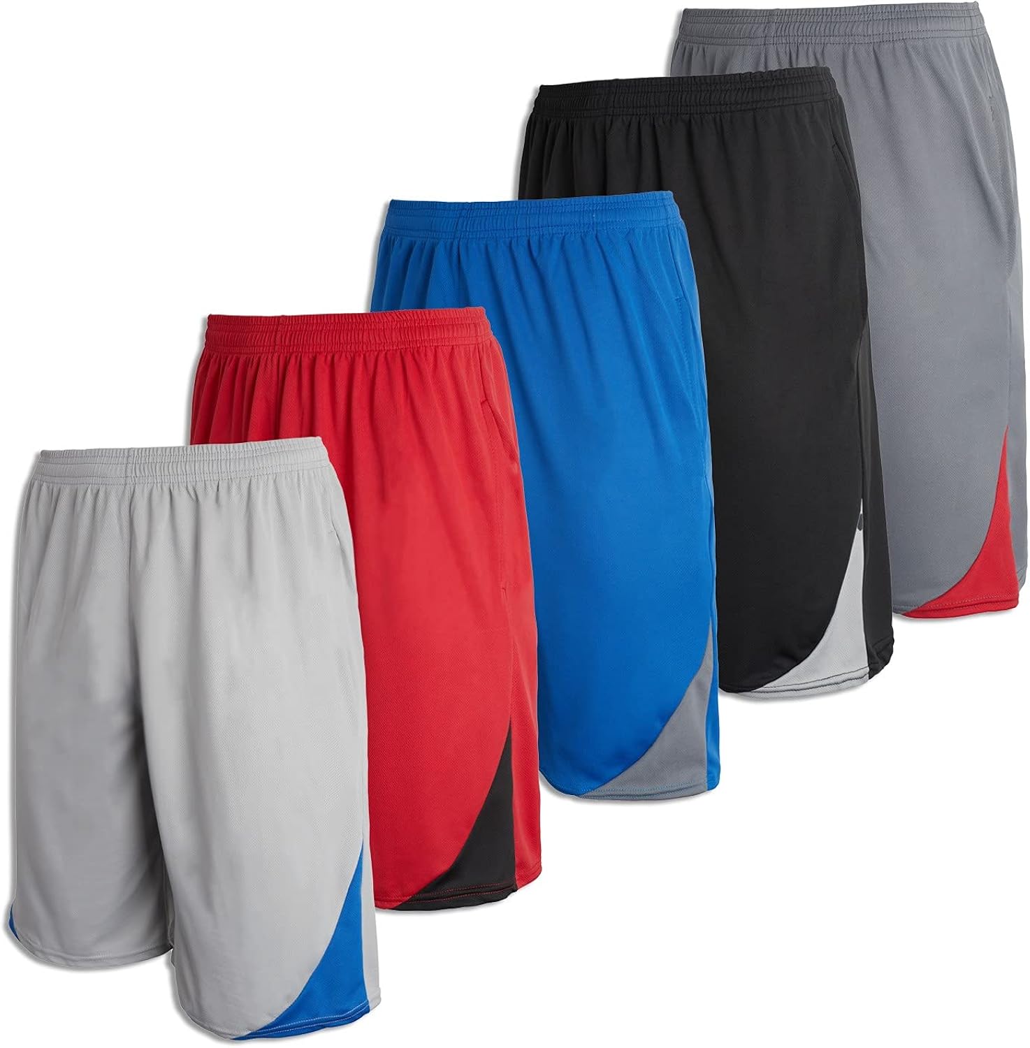 Real Essentials Boys' 5-Pack Mesh Active Athletic Performance Basketball Shorts with Pockets: Clothing
