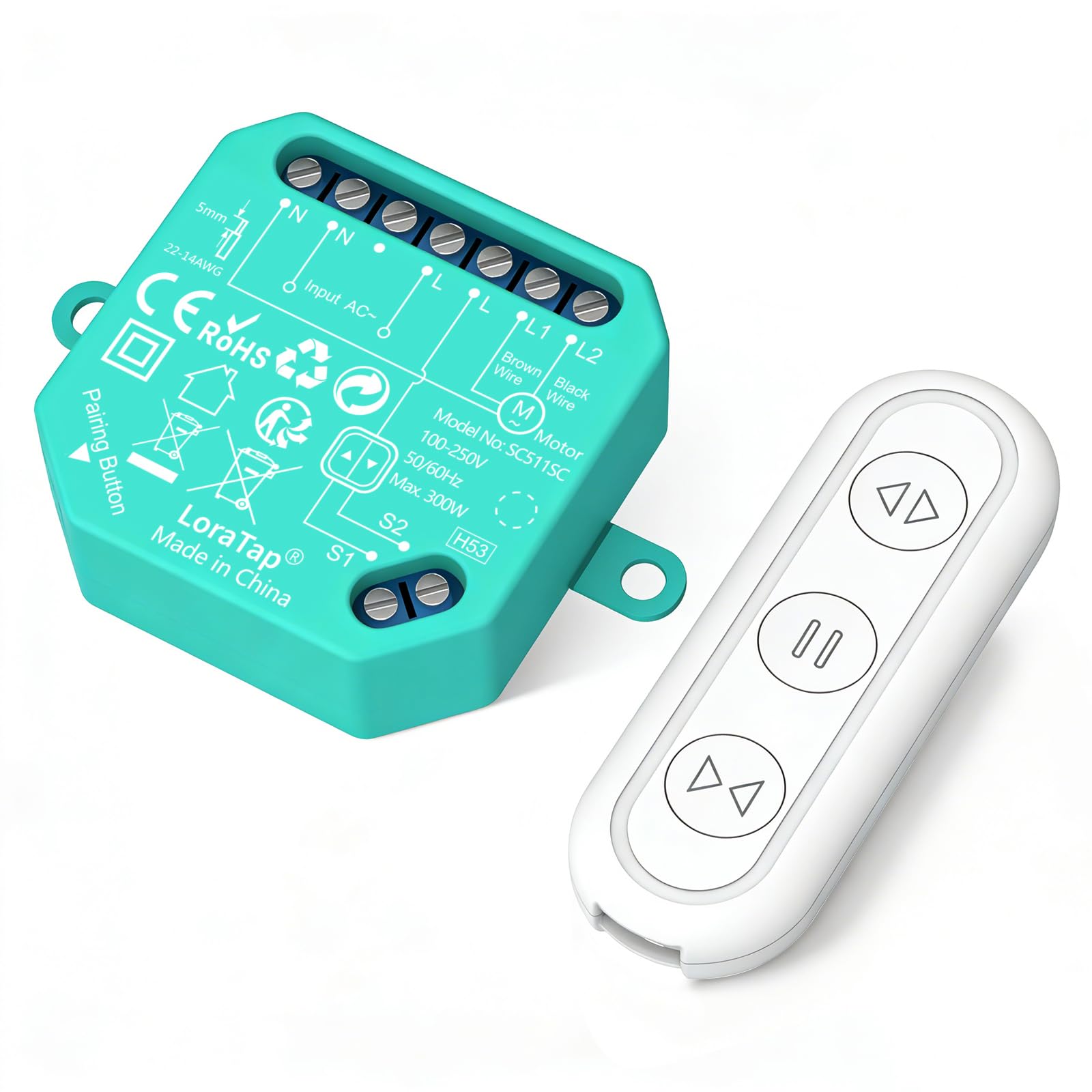 LoraTap Radio Shutter Control Retrofit Kit for Shutters, Blinds and Awnings, Consisting of RF Remote Control + Receiver Module, Easy to Assemble