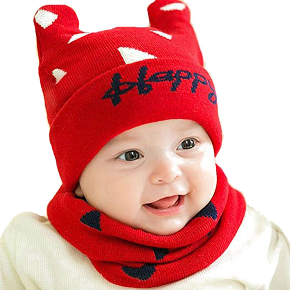 Baby Girls Boys Hat & Scarf Autumn Winter Warm Cute Soft Cotton Crochet Cap Scarf Set
