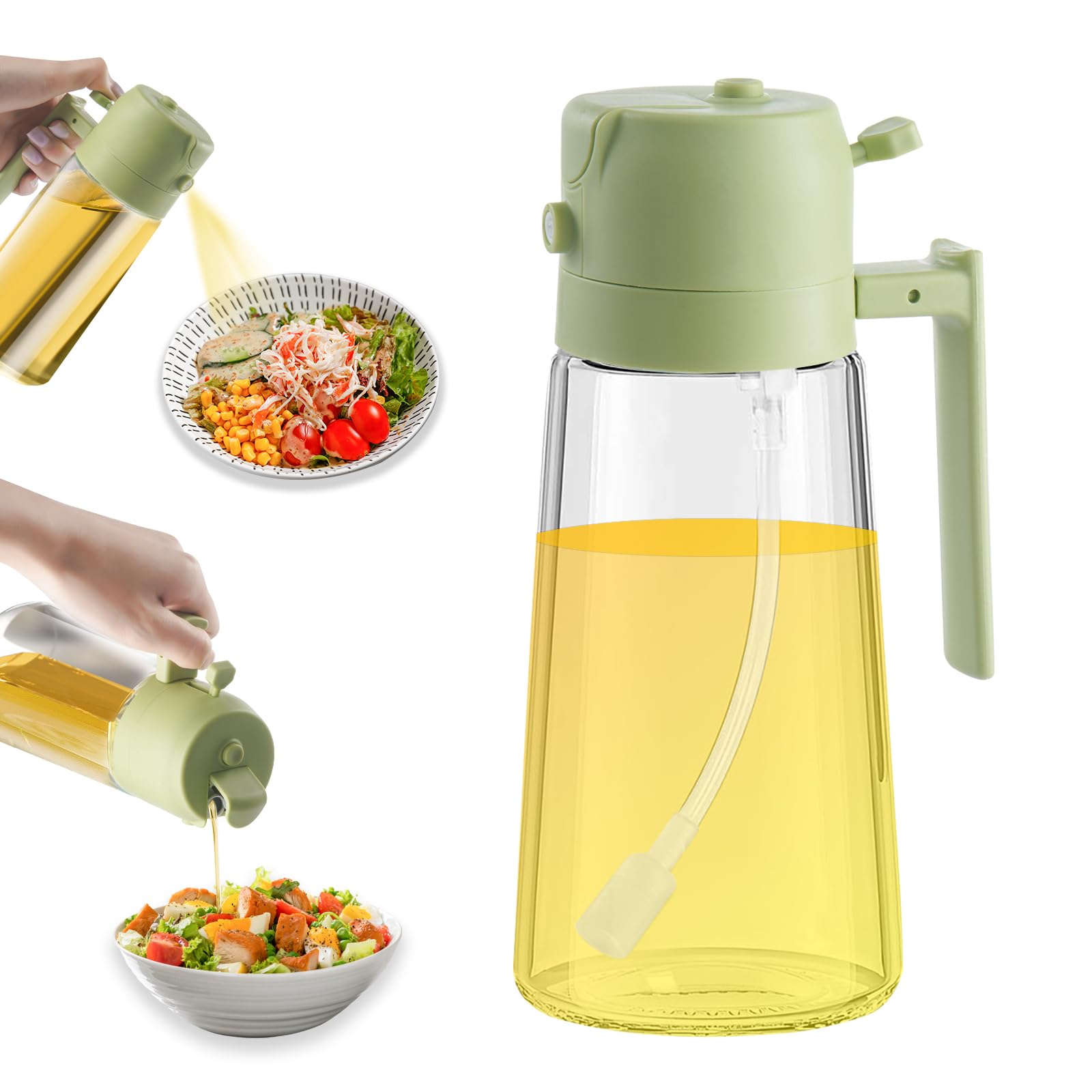 Photo 1 of 2 in 1 Olive Oil Dispenser and Oil Sprayer Premium Glass Oil Bottle with Non-Drip Spout Oil Mister for Cooking, Kitchen, Salad, Barbecue Green 470ML/ 15.9fl.oz