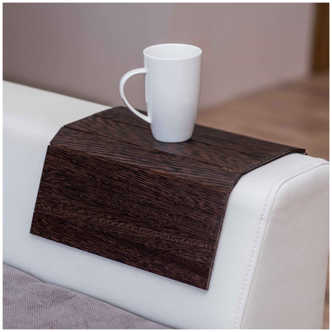 EWART WOODS Sofa arm tray table couch bedside wood coaster coffee cup foldable protector mat tv chair armrest caddy end tables trays (Wenge wood)