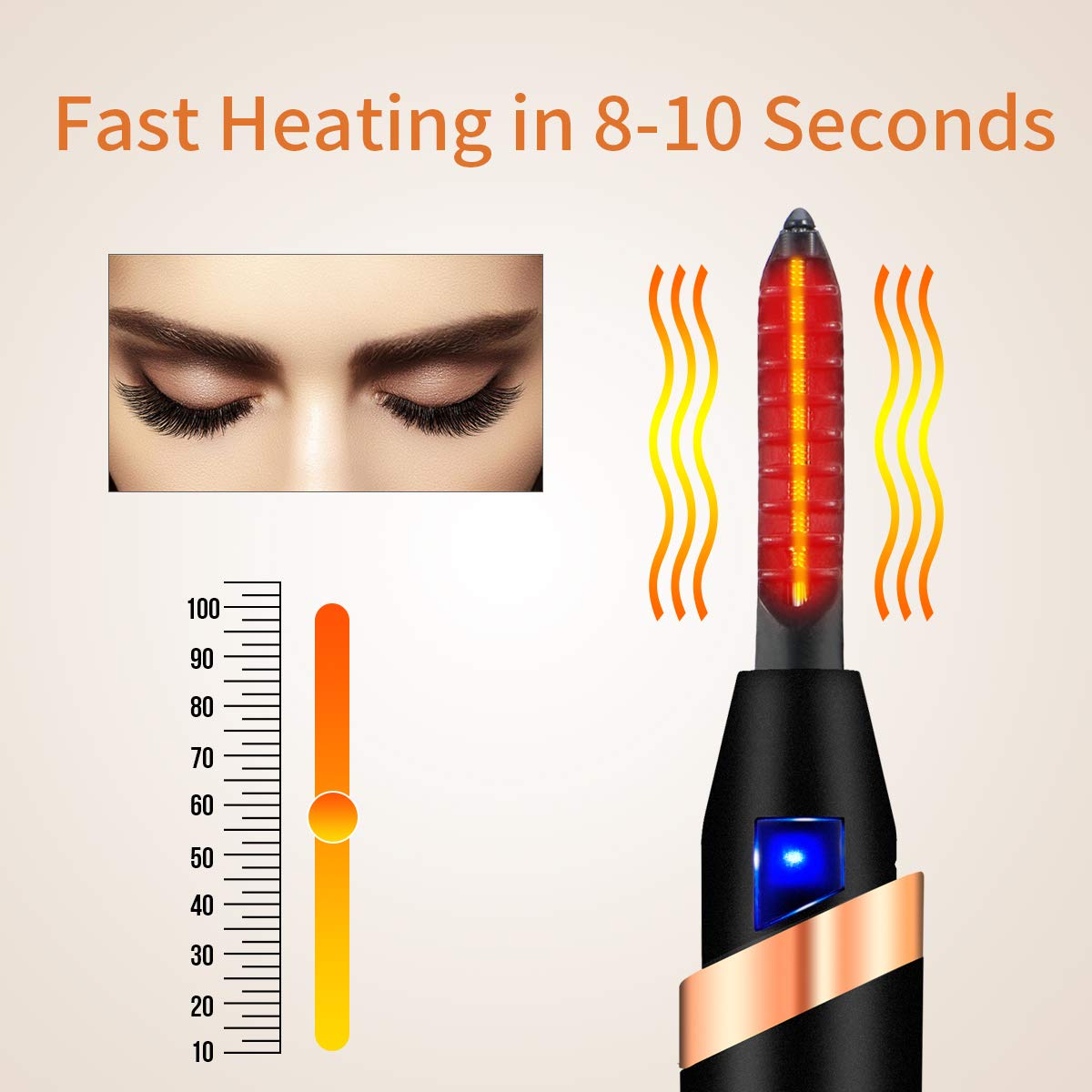 Heated Eyelash Curler, Electric Eyelash Curler, Portable Electric Makeup Eye Lashes Brush [New Upgrade] - Quick Heating Long Lasting, USB Rechargeable Eyelash Curler Tool