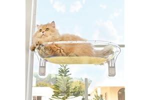 AMOSIJOY Transparent Cat Window Perch, Easy to Install & Clean Cat Hammock with 4 Enlarged Suction Cups for Large Cats, Panoramic Space Capsule Window Seat with Cozy Furry Mat