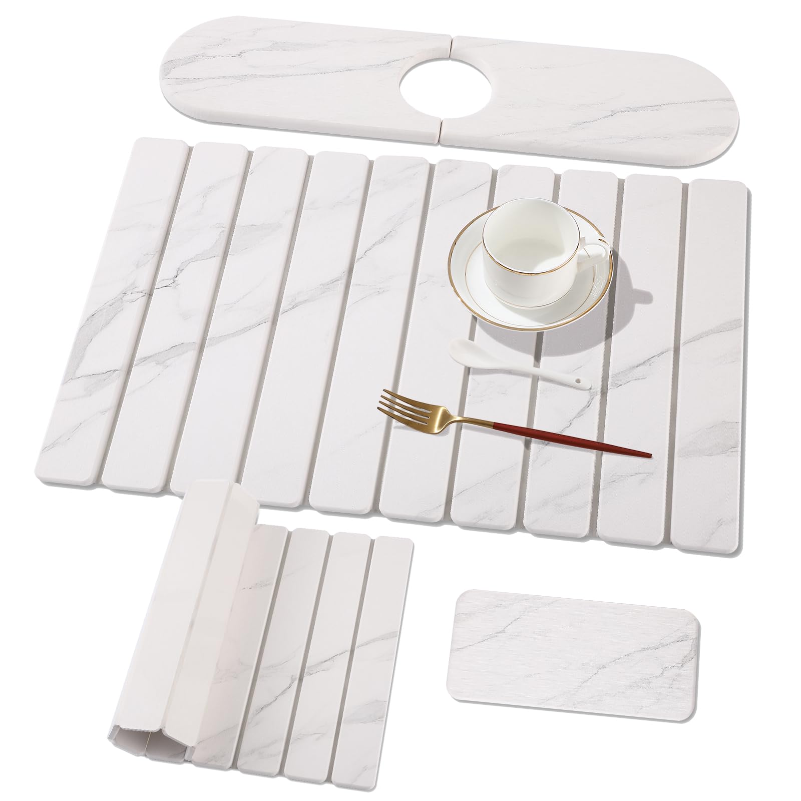 Photo 1 of 3 PCS Large Stone Dish Drying Mat for Kitchen Counter, Quick Dry Stone Dishes Mats, Sink Faucet Mat, Marble Water Absorbing Diatomaceous Earth Drying Pad for Countertop Tableware, Bottles