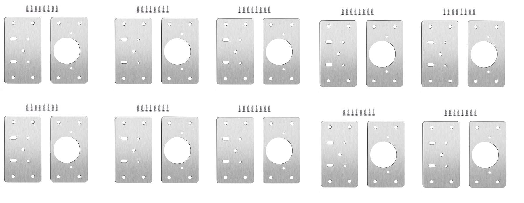 Dihl 10 Sets Cupboard Door Hinge Repair Plates with Screws, Stainless Steel Kitchen Cabinet Furniture Wardrobe Repair Plate Kit, 10 Pairs, 20 Plates, 44x90mm