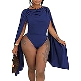 AWASIR Womens Cowl Neck Body Suits Tops Drape Ruched Cape Sleeve Bodycon Bodysuit Y2K Going Out Top