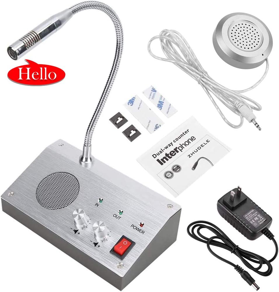 Dual-Way Talk Through Store Office Window Glass Counter Intercom Speaker Intercom System, Silver