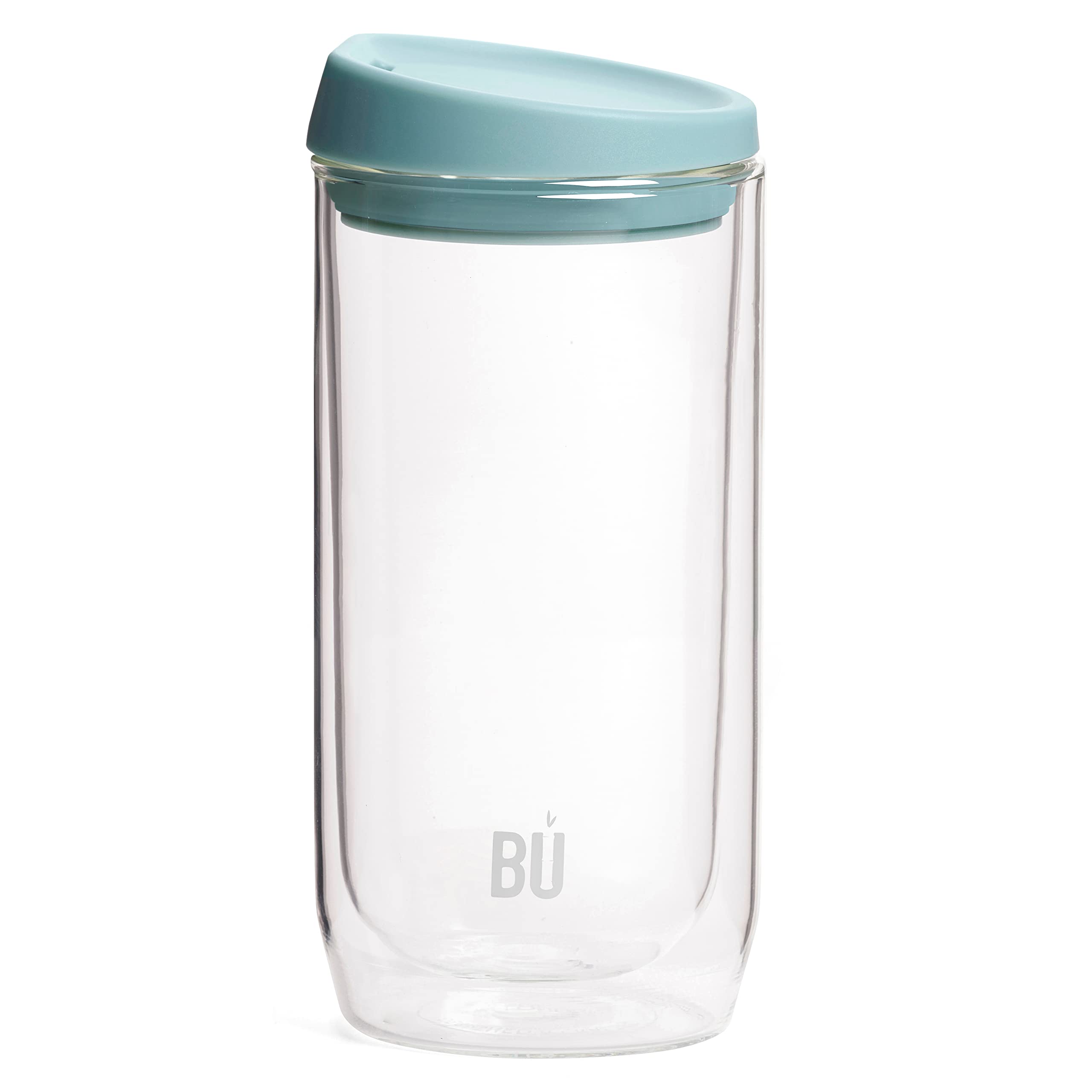 BU Products Reusable Double Walled Glass Coffee Cup | Travel Mug | Splash Proof Antibacterial Lid | BPA Free | Cappuccino Latte Flat White Glass Mugs | Vacuum Insulated | 16oz/454ml Mint Green
