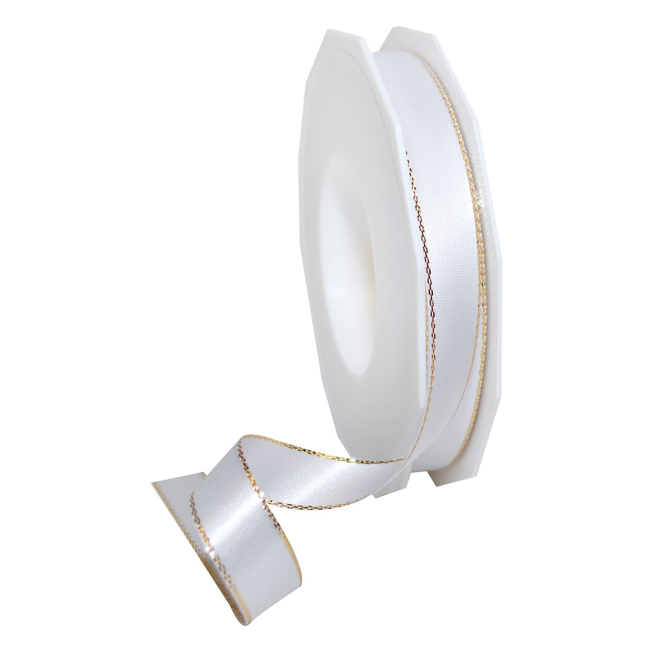 Präsent - Broadway Satin Ribbon White-Gold 25-m-Roll 15 mm width — image 1