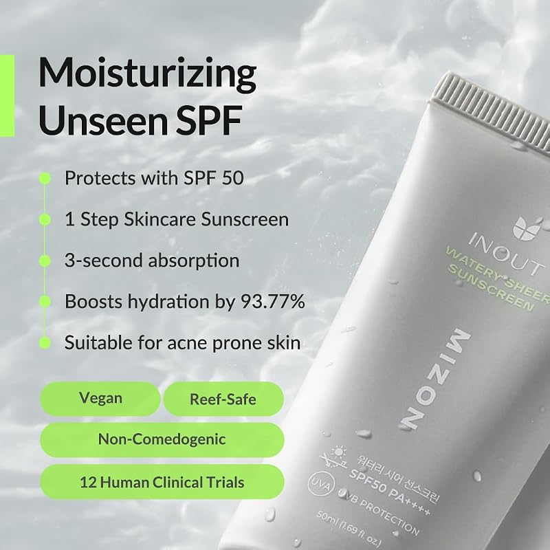 [MIZON] INOUT Protetor Solar Aguado e Transparente SPF50+PA++++ (50ml) Fluido Coreano + Protetor Solar para Cuidados de Pele, Proteção 24H, Hidratante, Ácido Hialurónico, 100% Vegan
