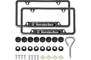 MARJIN 4 Holes License Plate Frames Carbon Fiber for Mercedes Benz-2 Pack Black Aluminum Metal License Plate Holders,Stainless Steel Tamper Proof License Plate Screws,Fine Size Plate Frames for Women & Men