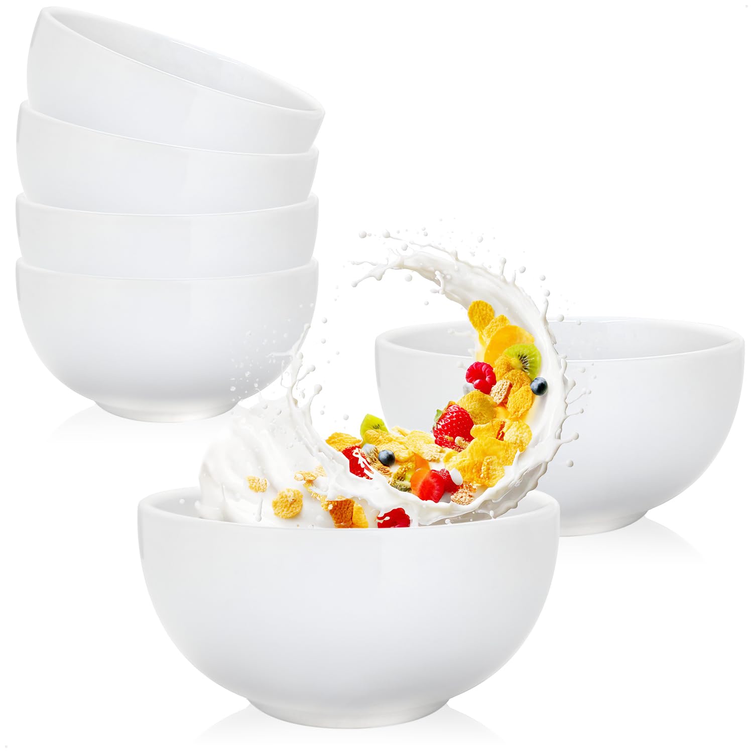 com-four® 6X Ceramic Bowl 600ml - Cereal Bowl - Dessert Bowl - Salad Bowl - Ideal for Breakfast, Snacks and Desserts - Elegant Design for Every Occasion (6 Pieces - Pure White)