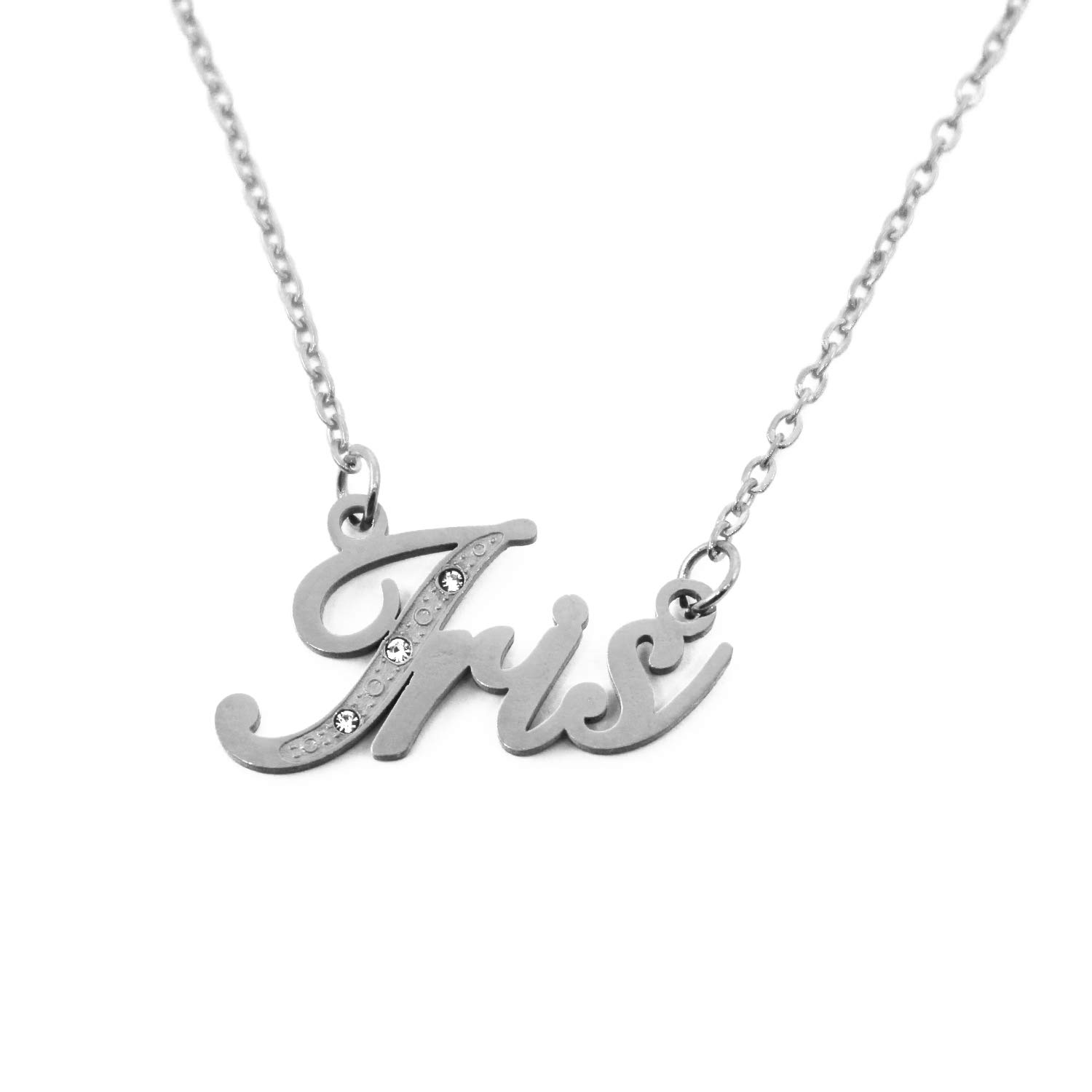 Iris Italic Personalised Name Necklace With Cubic Zirconia Silver Tone , Custom Dainty Name Pendants, Jewellery for Ladies, Girlfriend, Mother, Sister, Friends