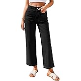 GRAPENT Wide Leg Jeans for Women High Waisted Straight Leg Stretchy Cropped Denim Pants with Pockets Jean Trousers