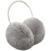 mollensiuer 1Pc Faux Fur Warm Earmuffs Plush Ear Warmers Outdoor Ear Covers Headband Winter Ear Muffs Outdoor Warmers with Imitation Pearl Headband, Grey