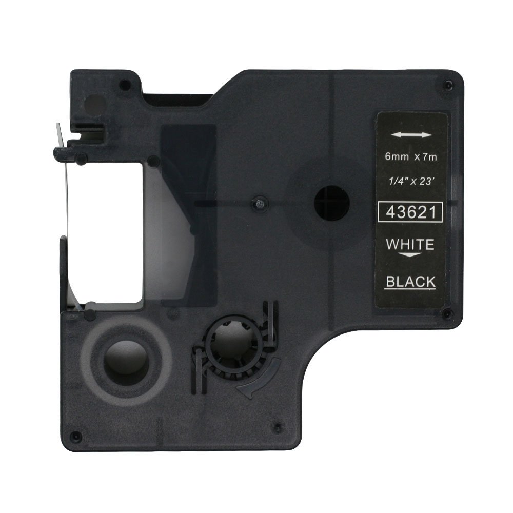 Fassport 1 Pack White on Black Label Tape Compatible for DYMO D1 43621 6mm 1/4"