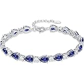 Inpasne Birthstone Tennis Bracelet for Women 925 Sterling Silver Pear Shaped Gemstone Jewelry Gifts for Her