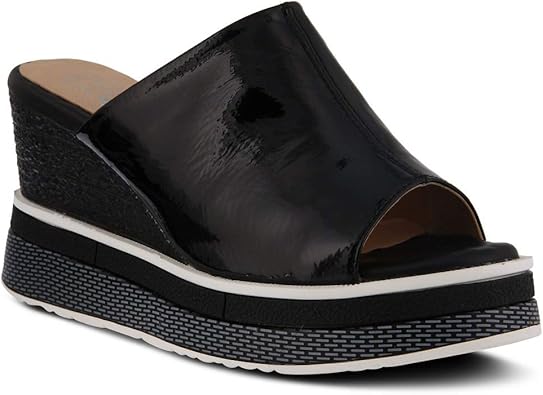 black patent leather slides