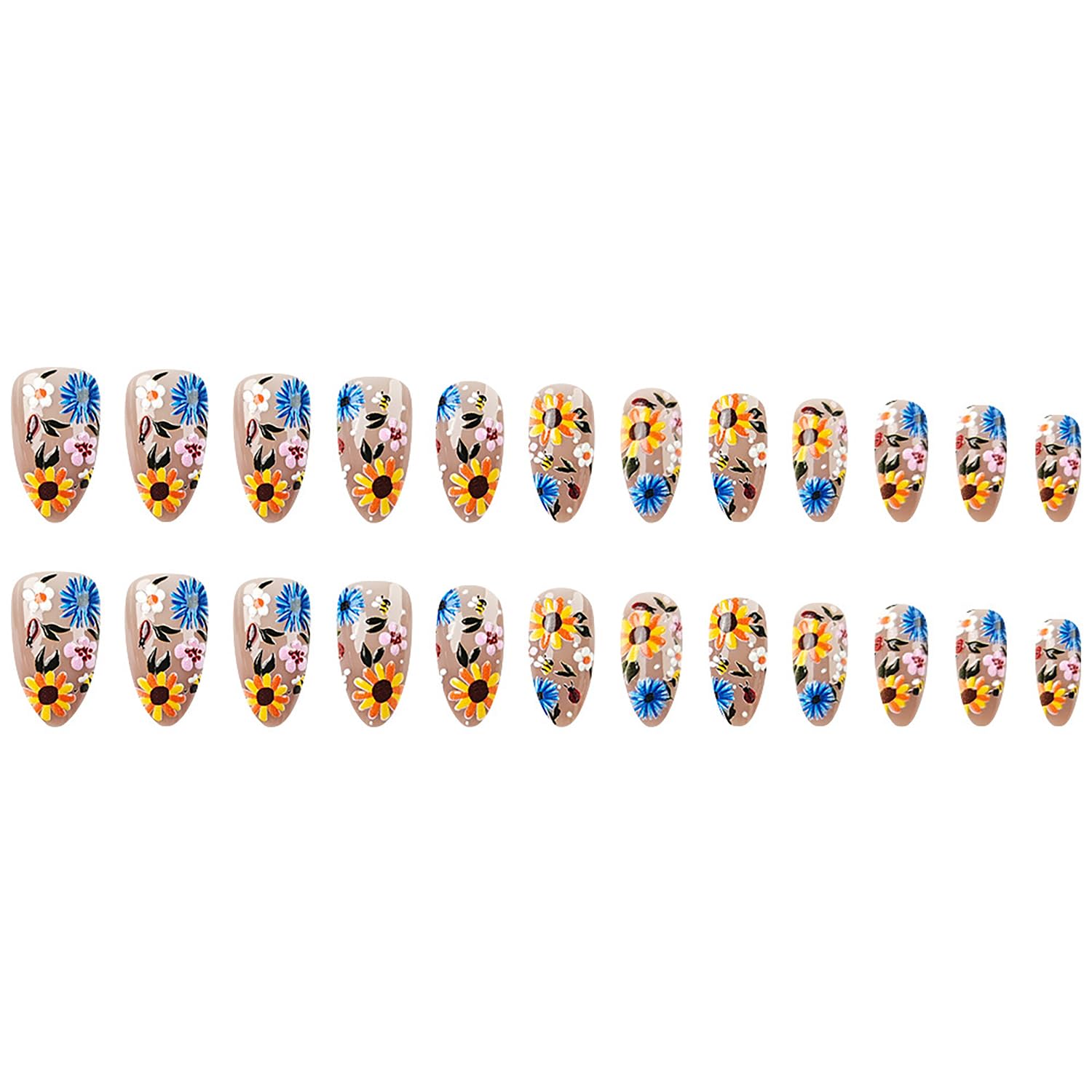 Spring Press On Nails Medium Almond Fake Nails Flower Nails Press Ons Acrylic False Nails With Flower Daisy Designs Full Cover Glue On Nails Artificial Stick On Nails For Women 24Pcs - Image 5